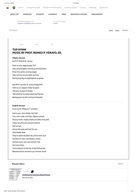 tup hymn lyrics|Technological University of the Philippines Hymn .